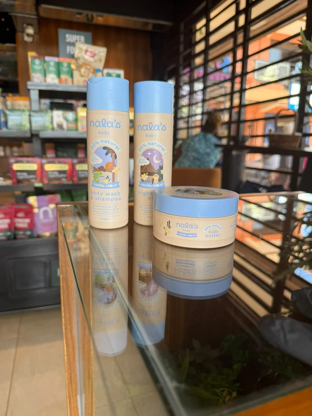 Nala’s Baby Vanilla Cloud skincare photographed in the MOOC London shop